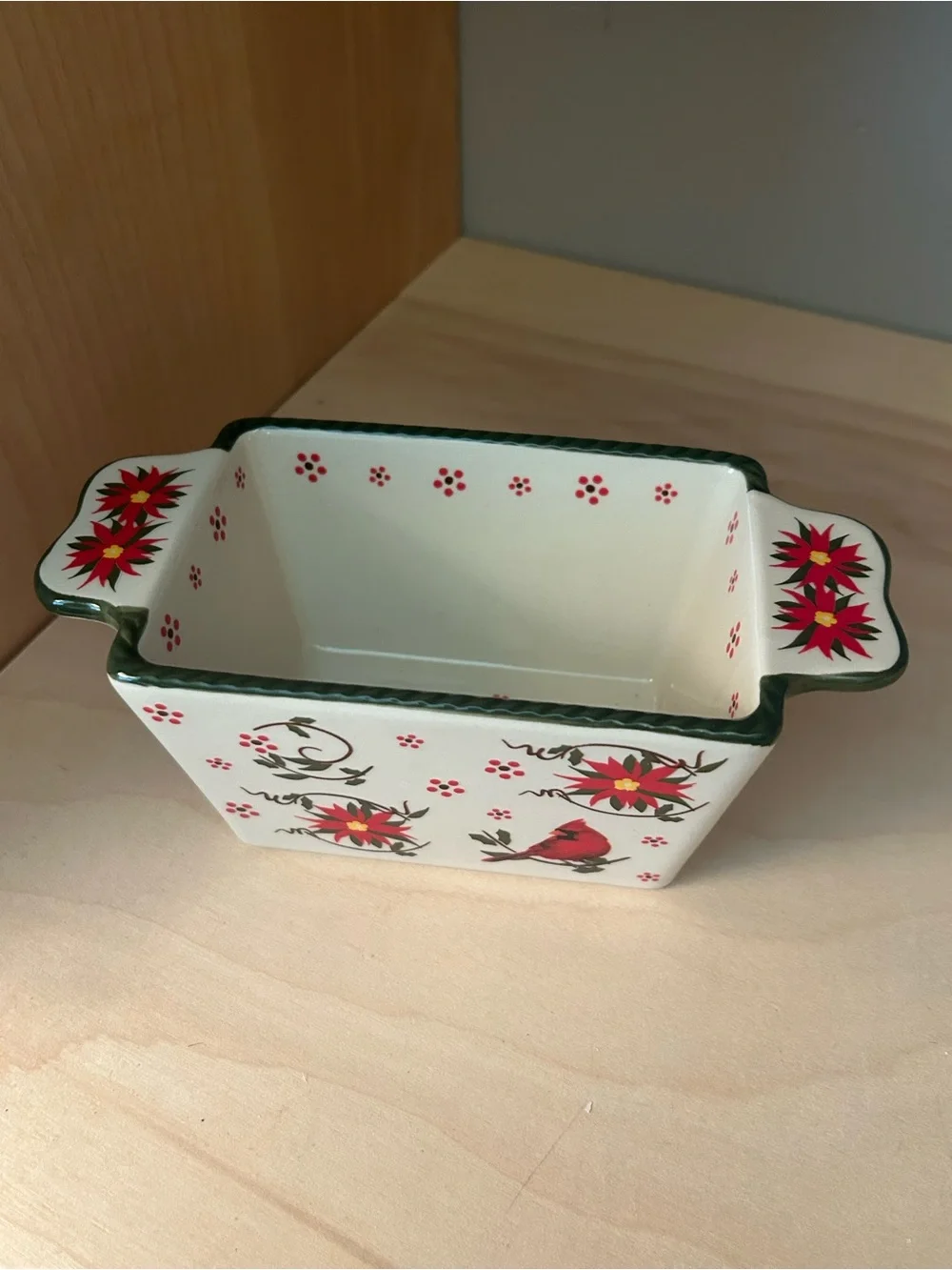Temp-Tations Cream Ceramic Serving Baker with Red Floral and Green Trim